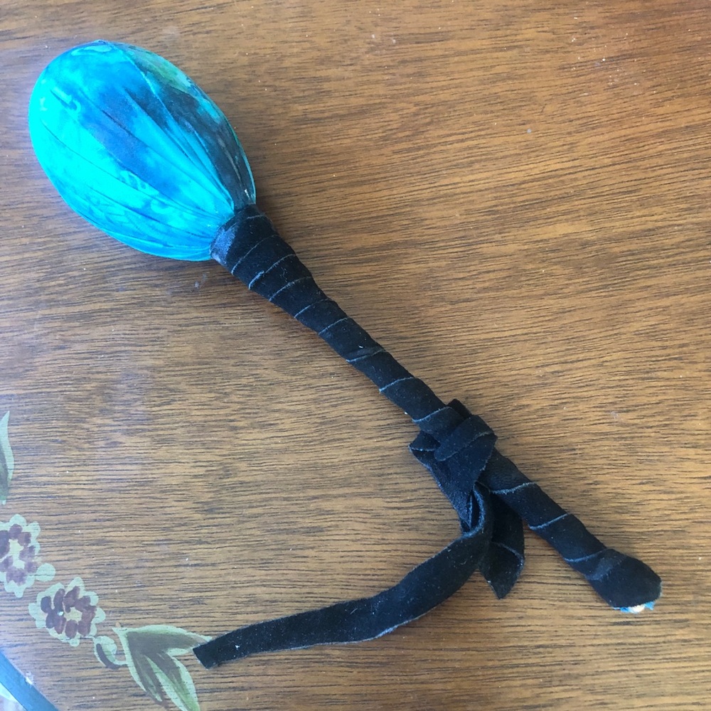 Hand Made Ceremonial Gourd Rattle Suede Leather Wrapped Handle 10”